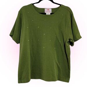 OLIVE GREEN Y2K MCBLING EVERYDAY COTTON T-SHIRT EUC SIZE L